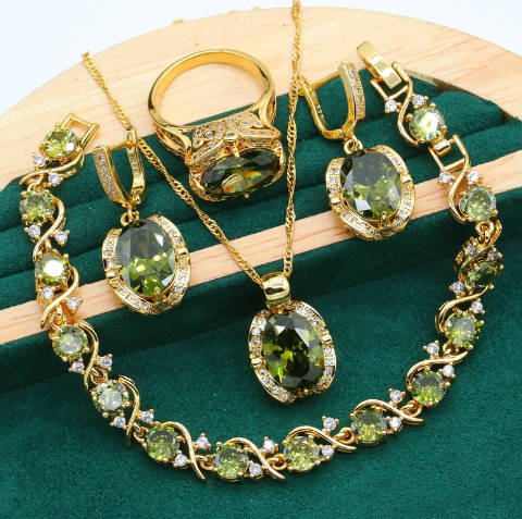 Conjunto de joyería con colgante, pendientes, pulsera y anillo Glaco de lujo con acabado metálico para mujer